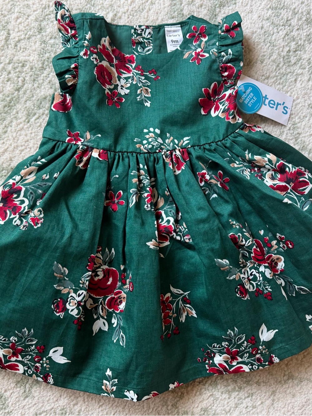 Carter's Baby Girls Green Floral Dress - Red & Cream Flower Print brand new